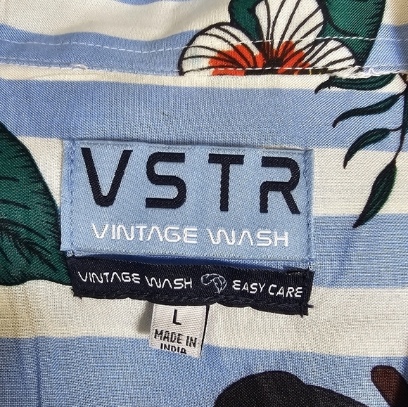 VSTR Toucan Play At That Game Tropical Floral Stripe Print Button Down Size L - Picture 13 of 16